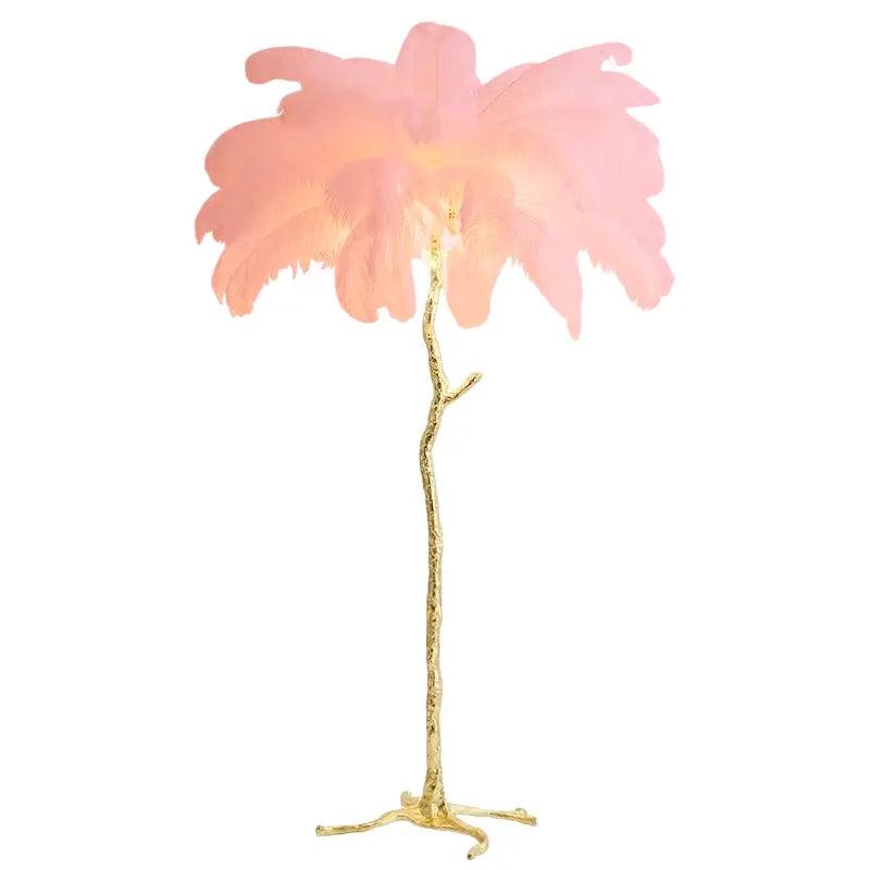 Nordic Feather Floor Lamp | Pink Ostrich Plume Gold Stand