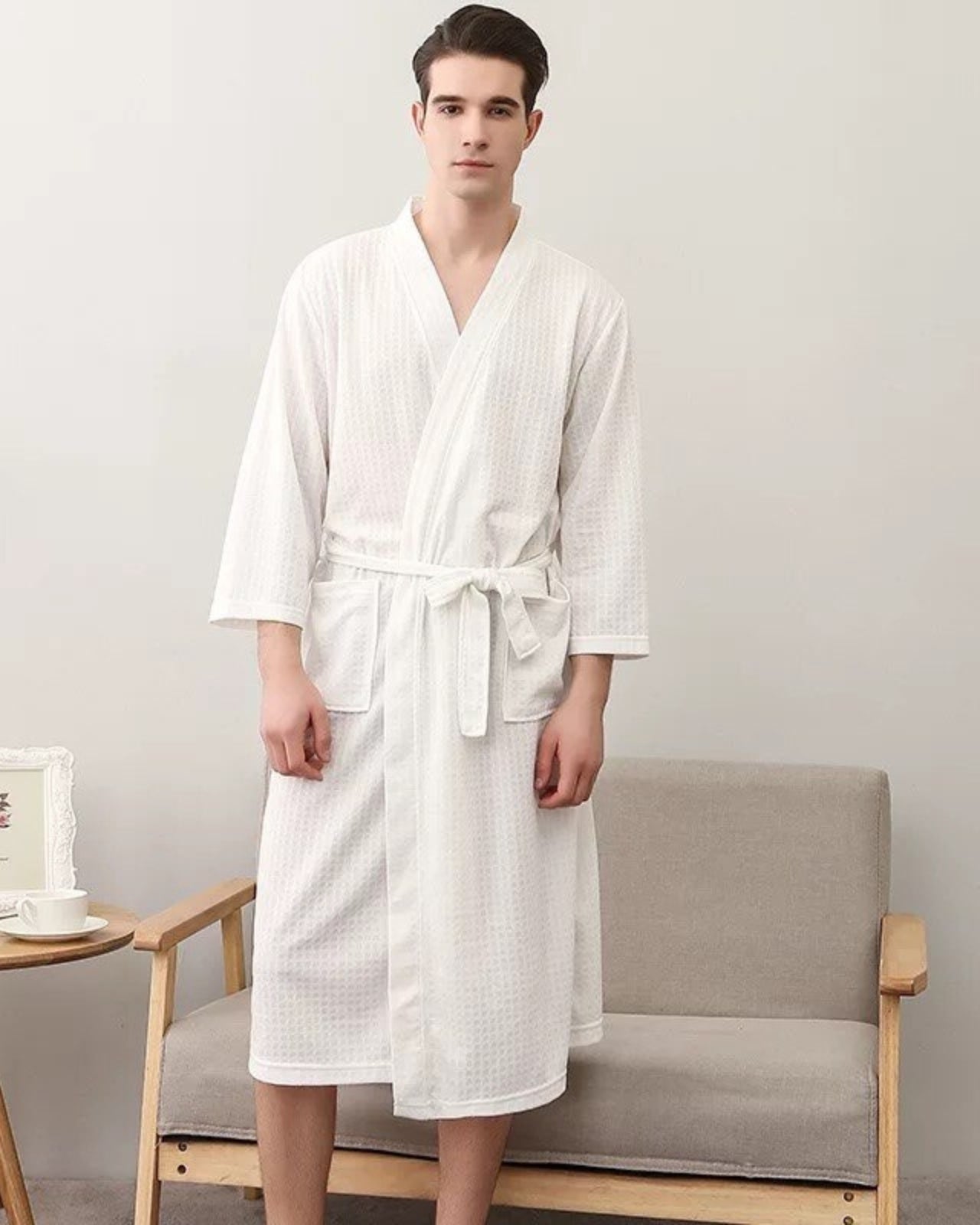 Waffle Knit Spa Robe | Cotton Kimono Style Bathrobe