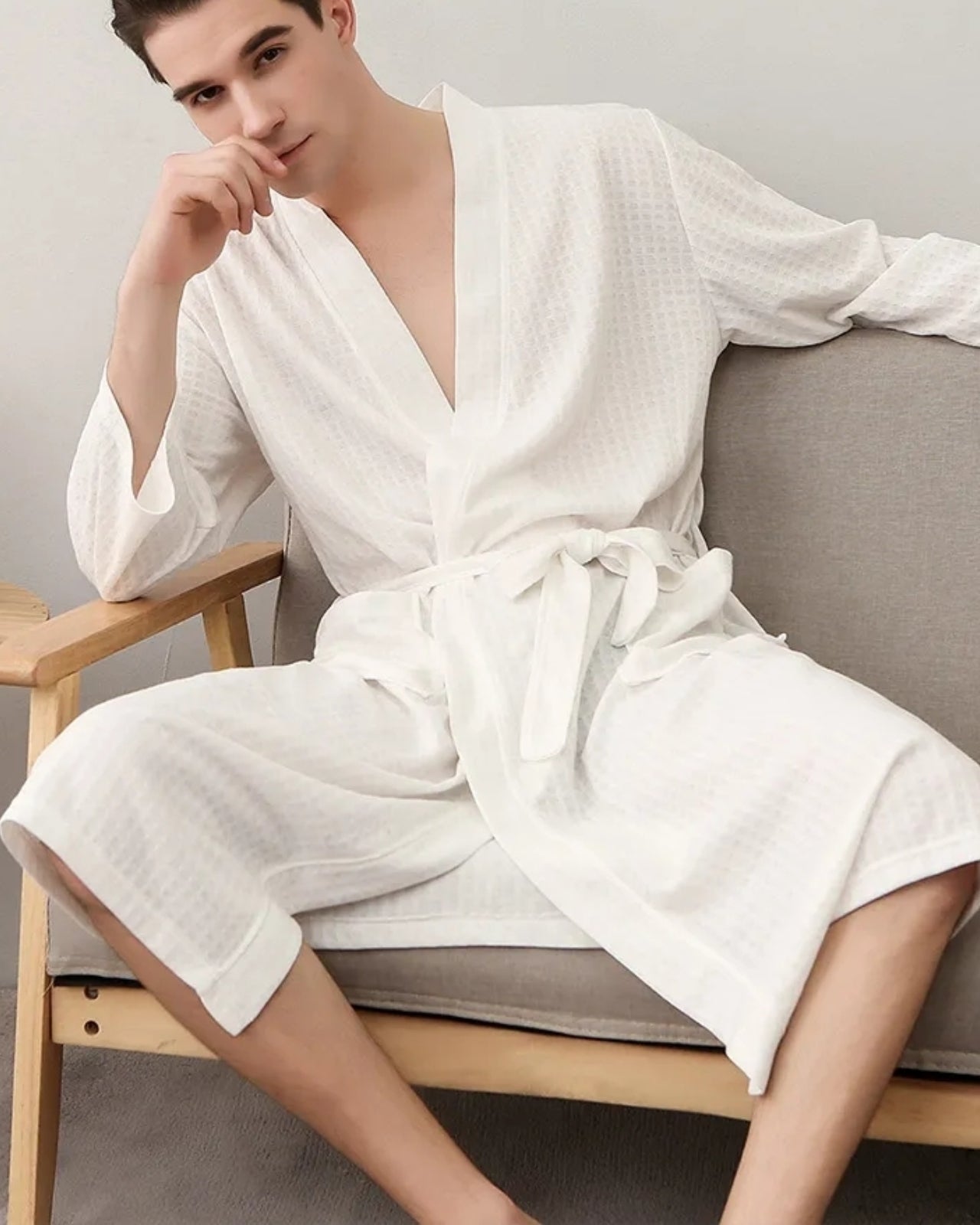 Waffle Knit Spa Robe | Cotton Kimono Style Bathrobe
