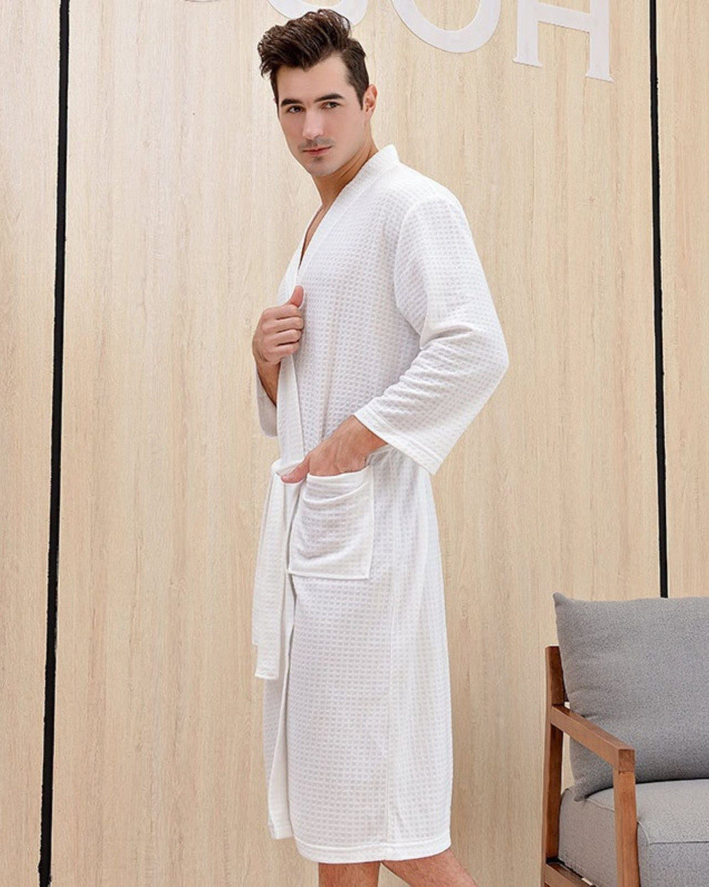Waffle Knit Spa Robe | Cotton Kimono Style Bathrobe