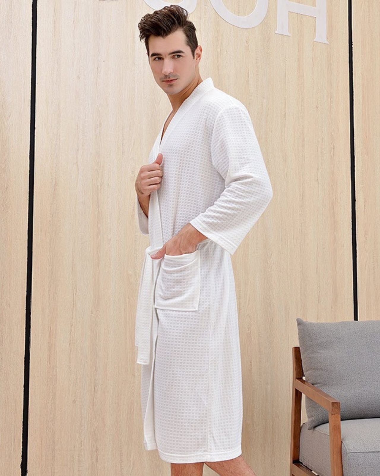 Waffle Knit Spa Robe | Cotton Kimono Style Bathrobe
