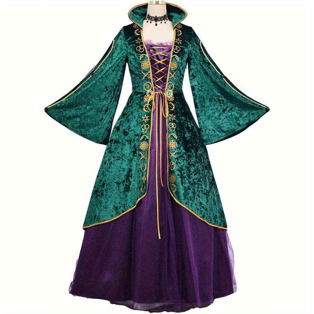 Medieval Velvet Dress | Emerald & Purple Renaissance Gown