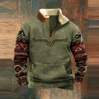 Western Fleece Pullover | Native Buffalo Print Quarter-Zip