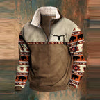 Western Fleece Pullover | Native Buffalo Print Quarter-Zip