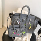 Distressed Denim Shoulder Bag | Vintage Chain Detail Design