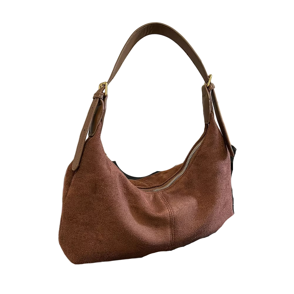 Minimalist Suede Handbag | Crescent Shape Crossbody Design