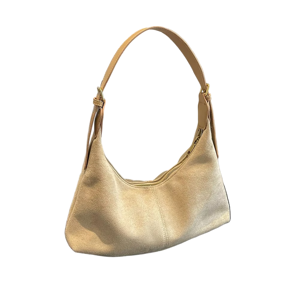 Minimalist Suede Handbag | Crescent Shape Crossbody Design