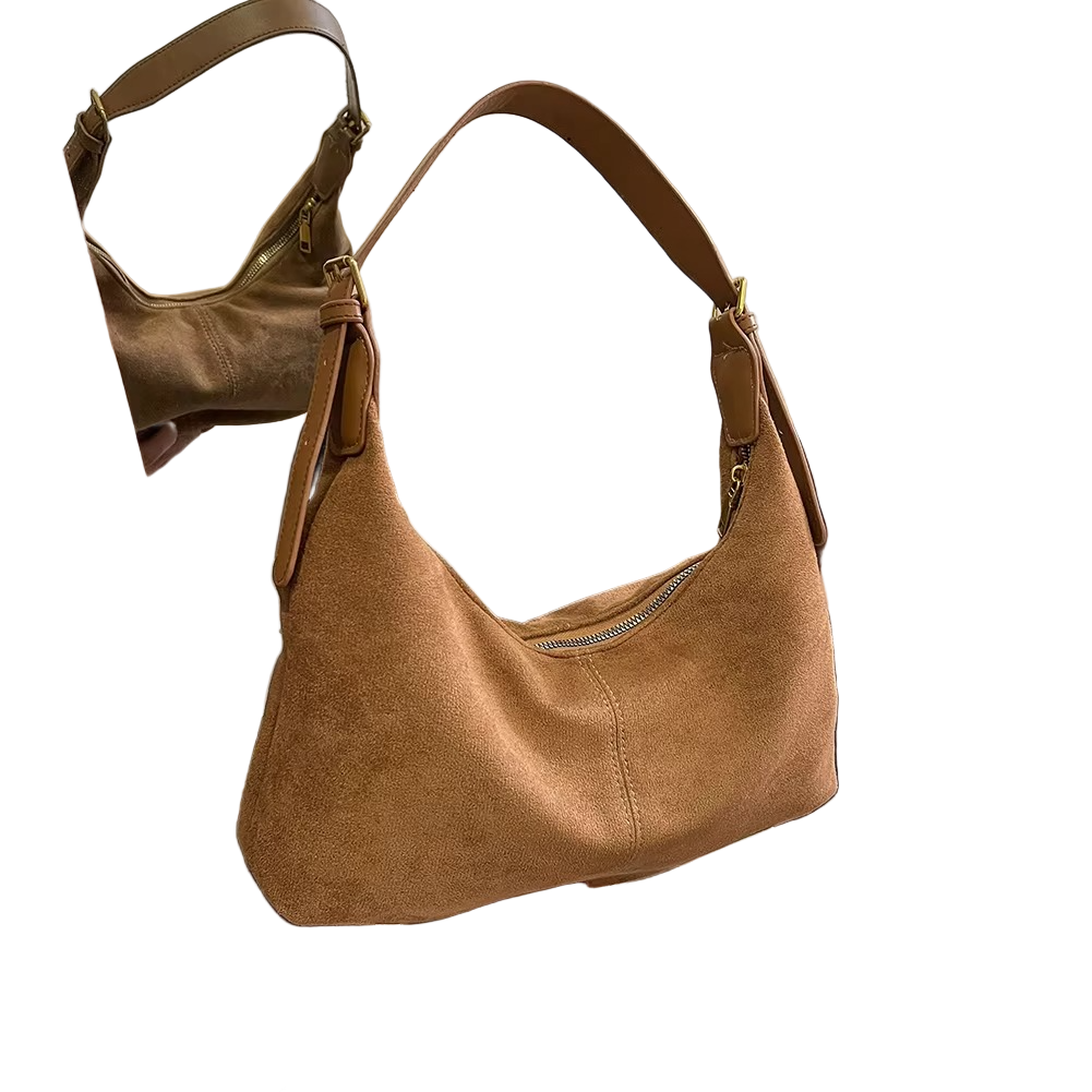 Minimalist Suede Handbag | Crescent Shape Crossbody Design