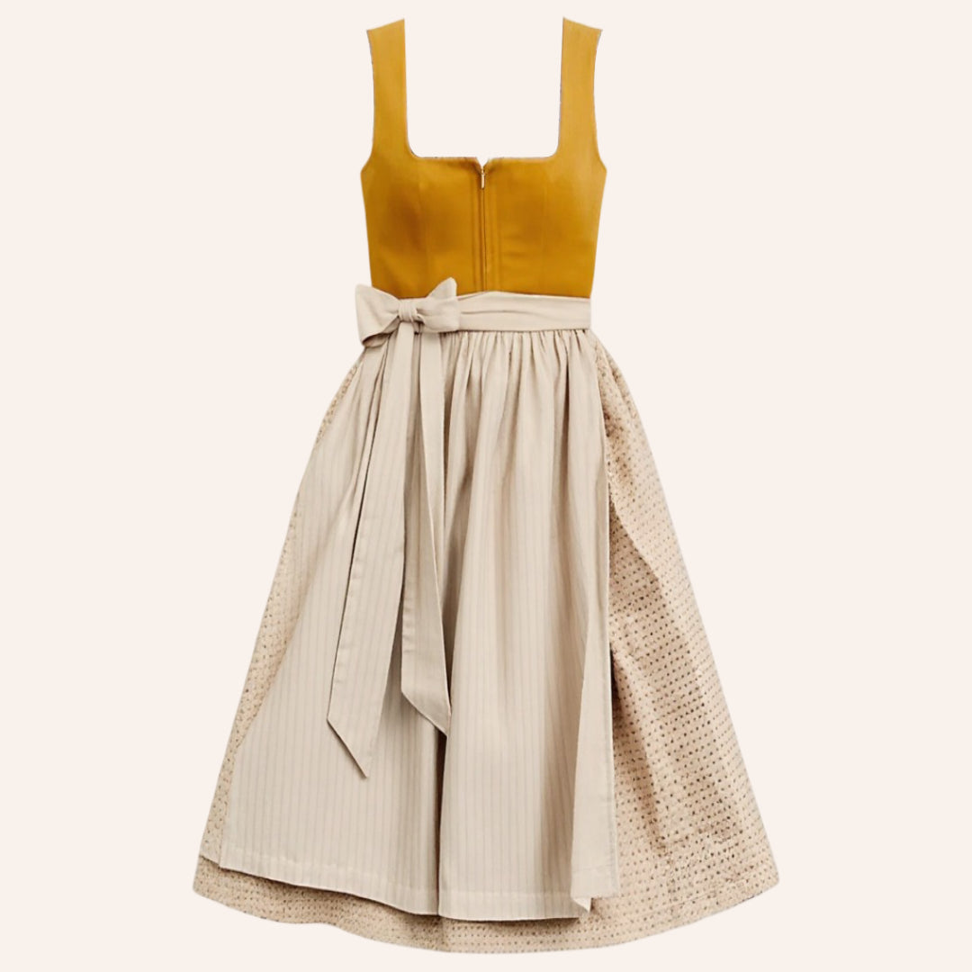 Traditional Dirndl Dress | Orange Bodice with Beige Apron
