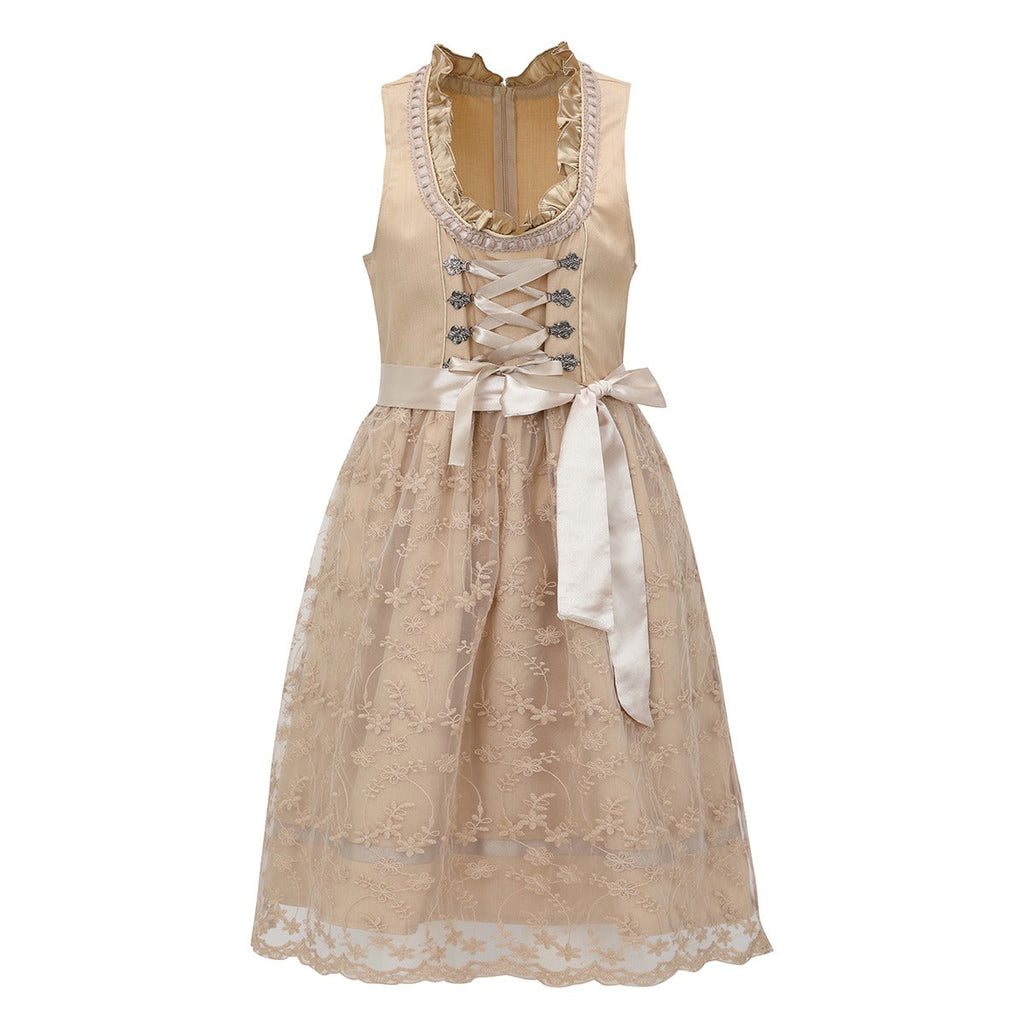 Traditional Dirndl Dress | Vintage Apricot With Lace Apron
