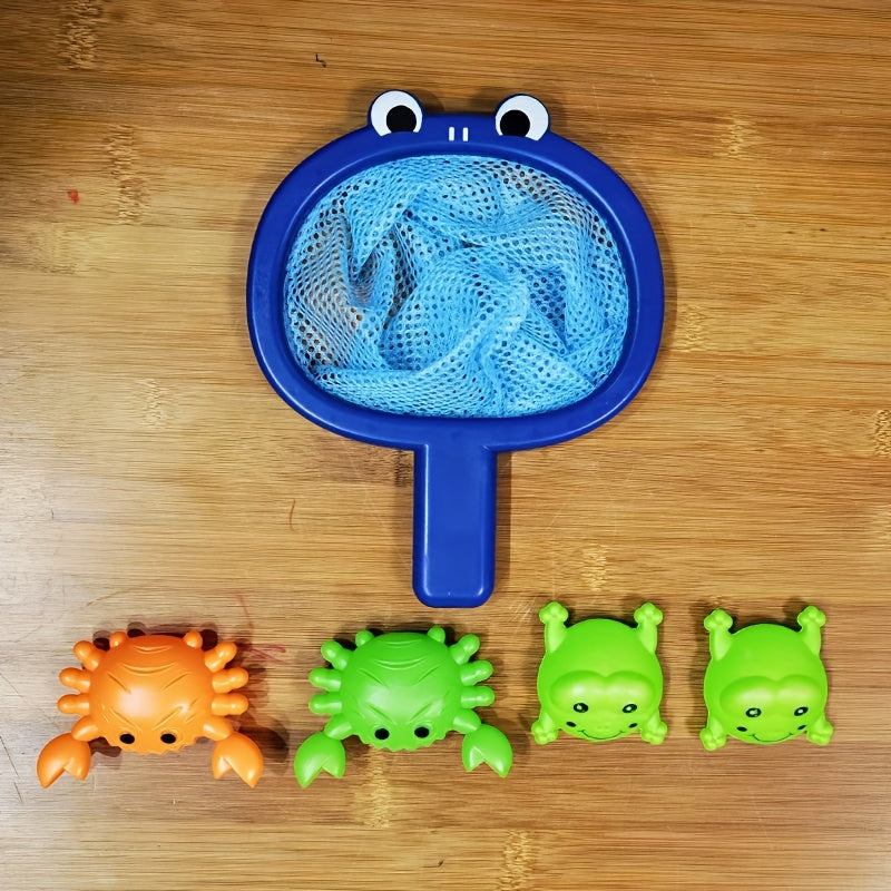 Bath Toy Fishing Set | Frog Net with Floating Animals