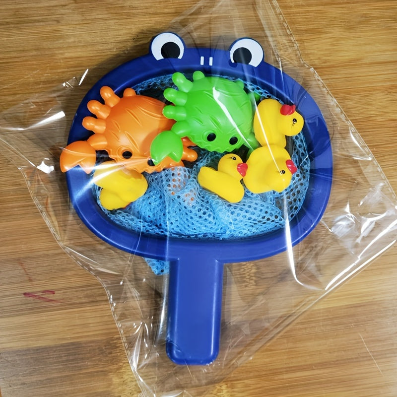 Bath Toy Fishing Set | Frog Net with Floating Animals
