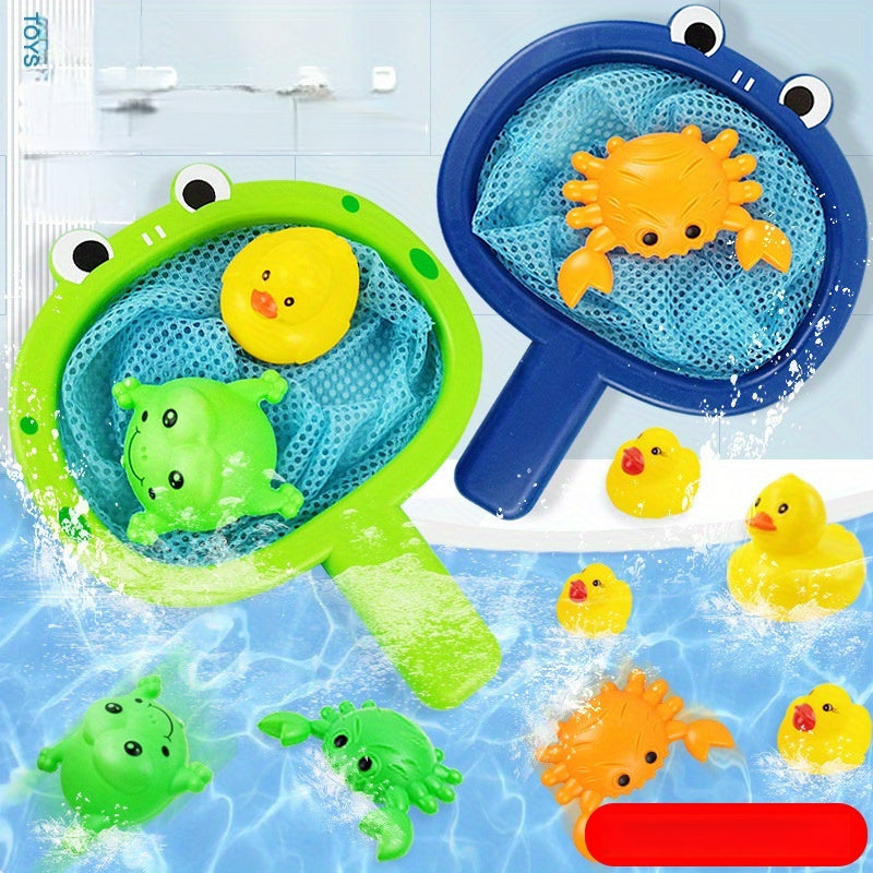 Bath Toy Fishing Set | Frog Net with Floating Animals