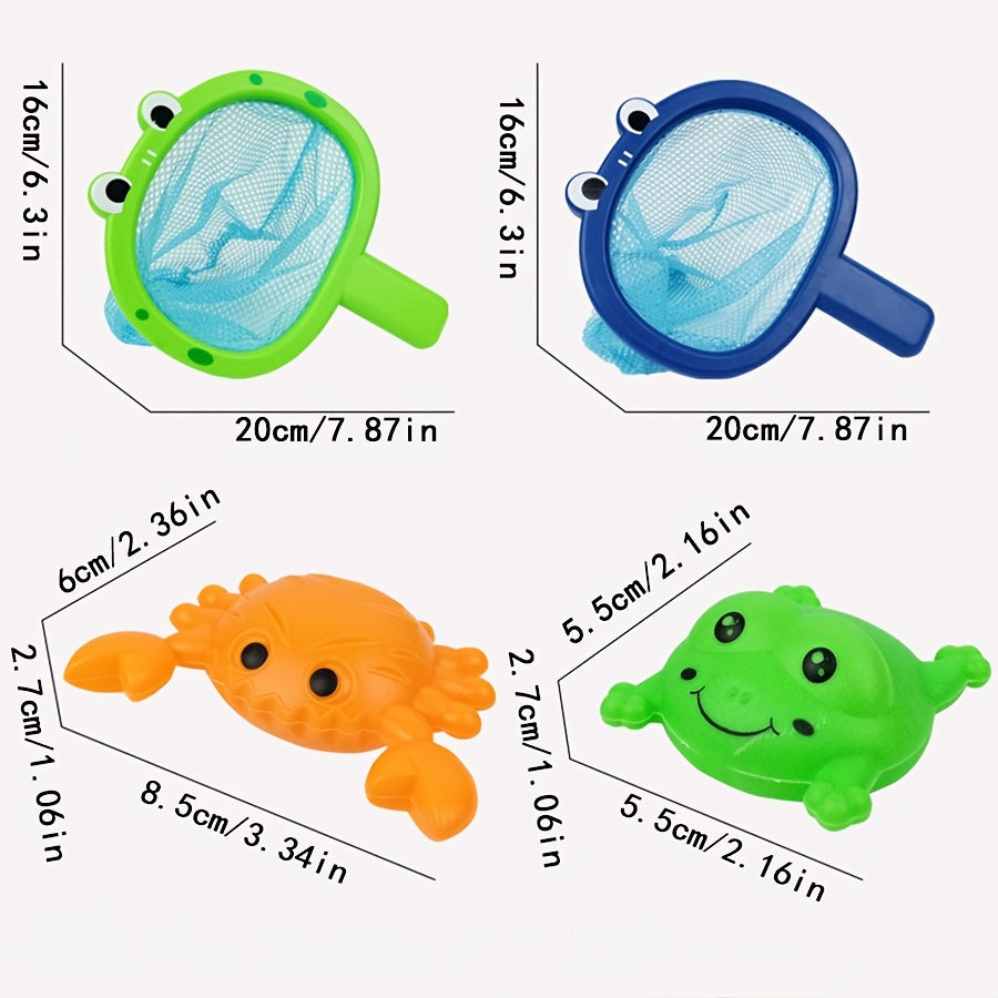 Bath Toy Fishing Set | Frog Net with Floating Animals