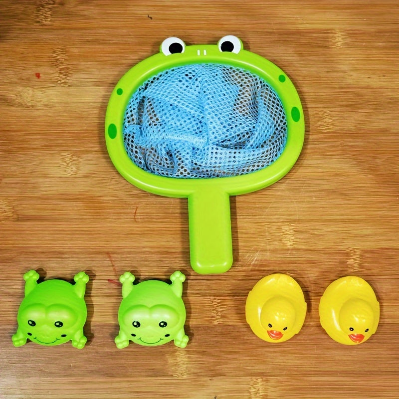 Bath Toy Fishing Set | Frog Net with Floating Animals