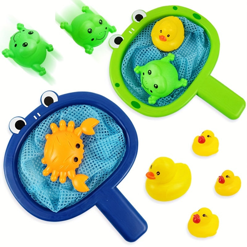 Bath Toy Fishing Set | Frog Net with Floating Animals