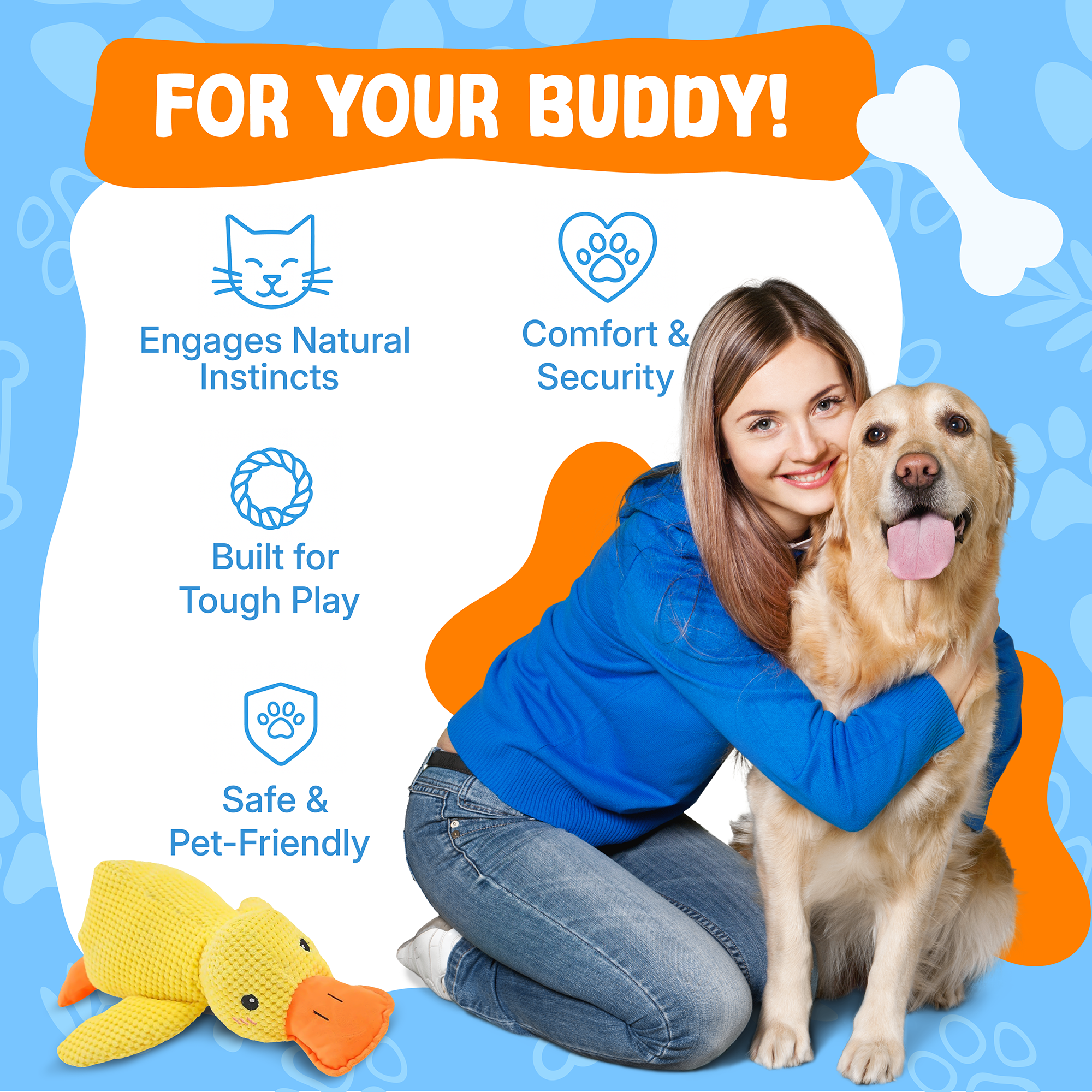 Plush Duck Dog Toy | Soft Squeaky Chew Toy