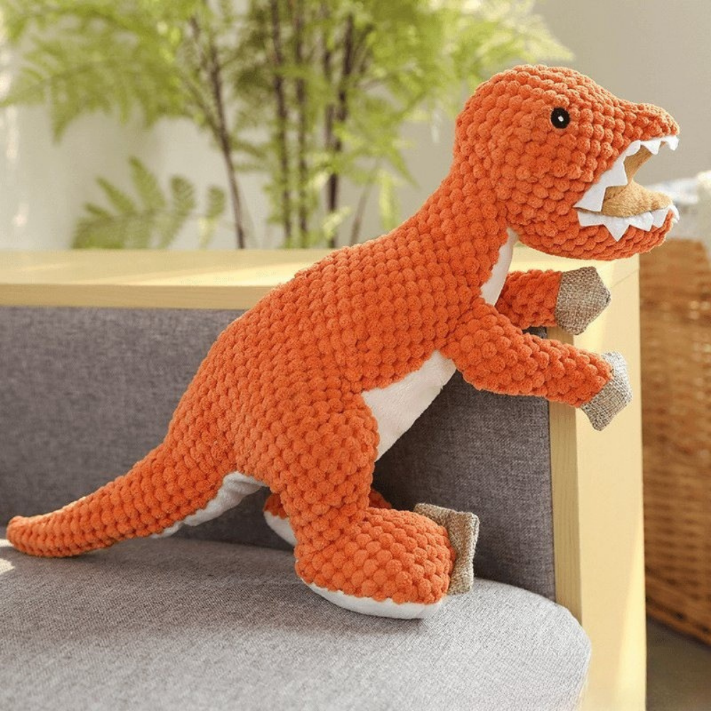 Dinosaur Dog Toy | Orange Textured Plush T-Rex with Squeaker