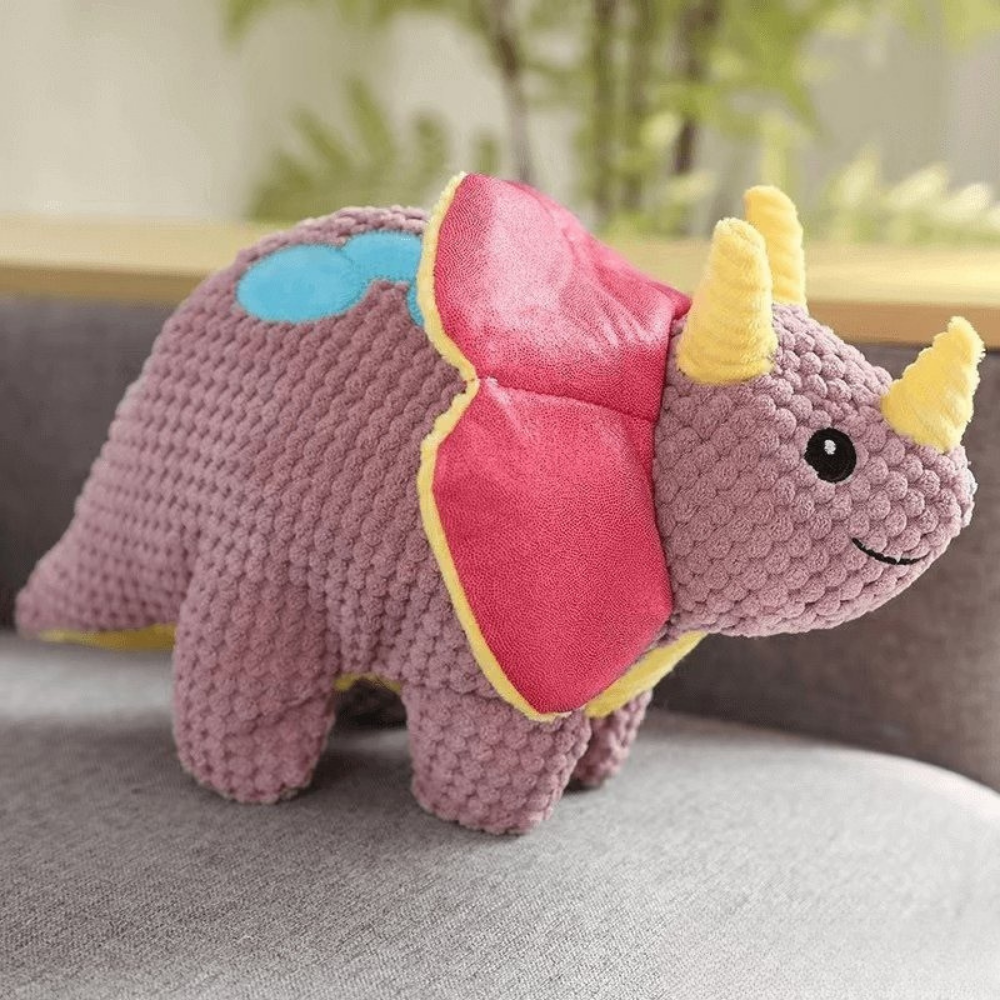 Dinosaur Dog Toy | Orange Textured Plush T-Rex with Squeaker