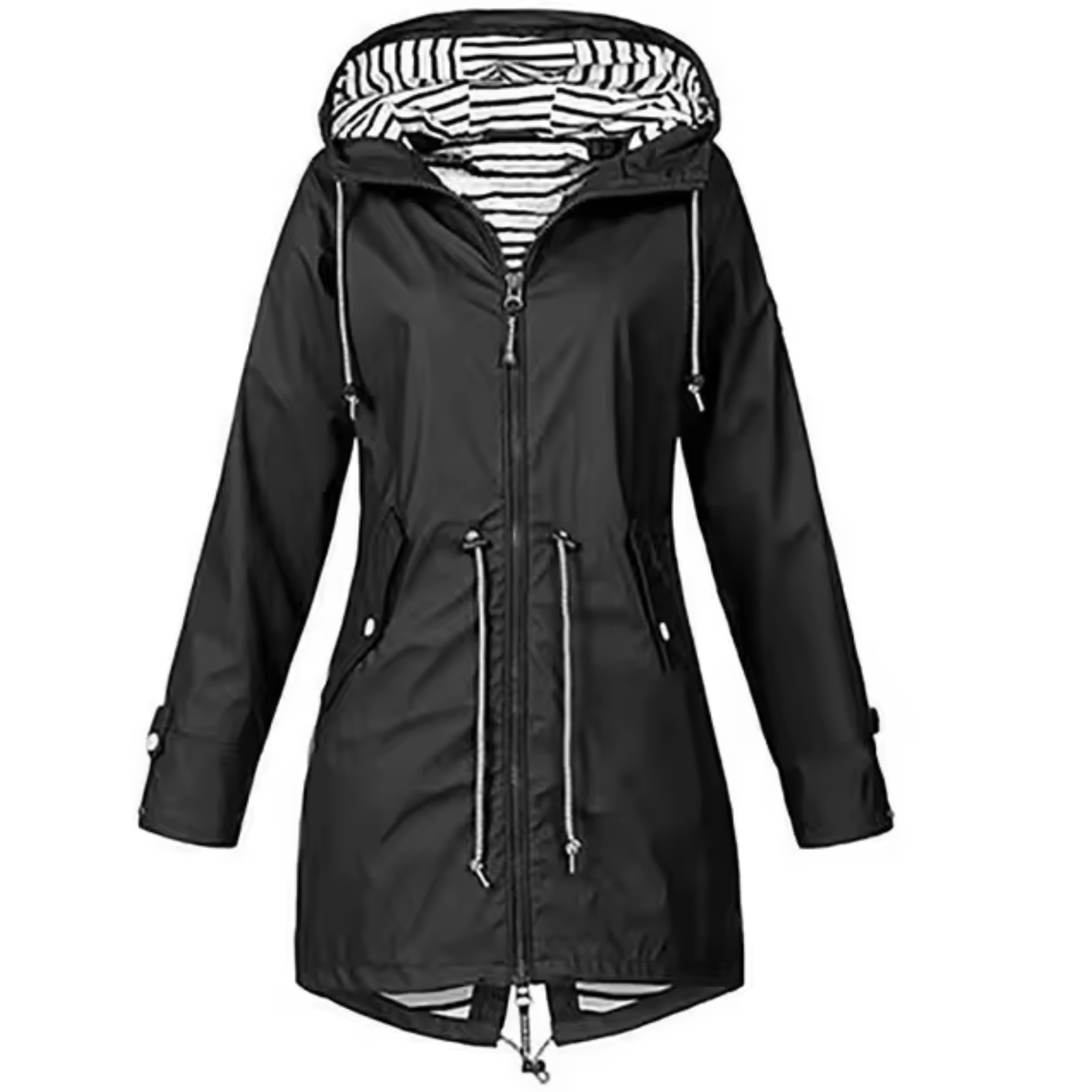 Waterproof Hooded Coat | Black Striped Liner Design