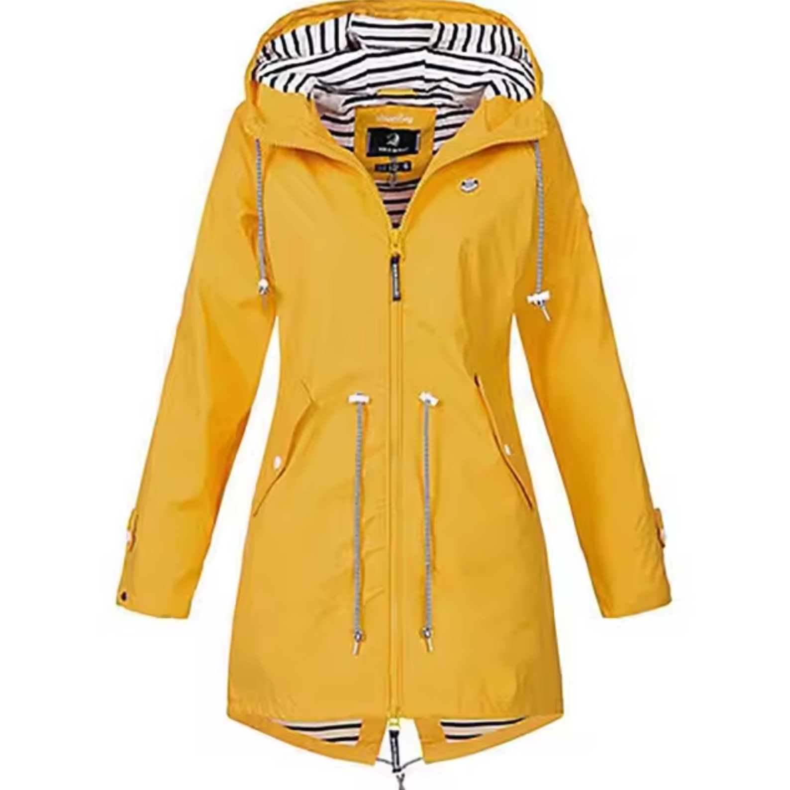 Waterproof Hooded Coat | Black Striped Liner Design