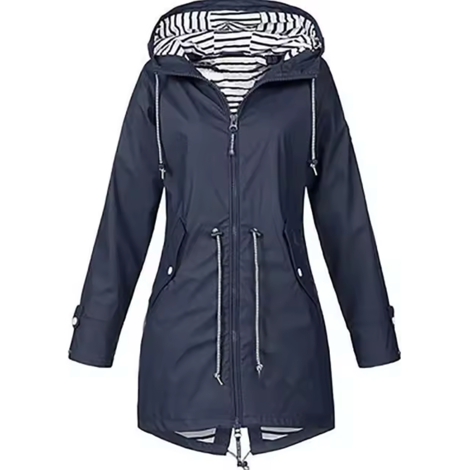 Waterproof Hooded Coat | Black Striped Liner Design