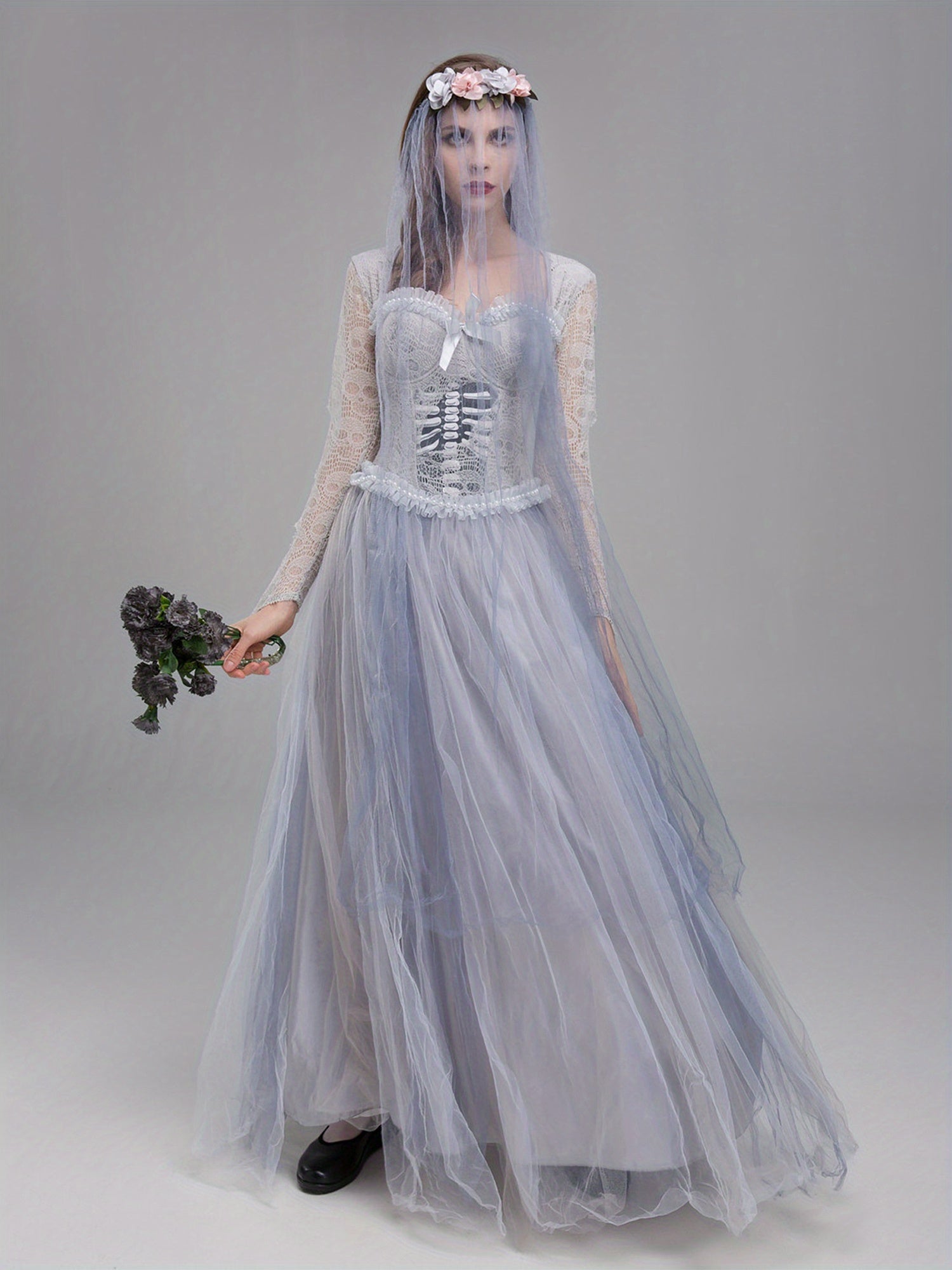 Women’s Gothic Corpse Bride Halloween Costume Dress | Lace Maxi Gown