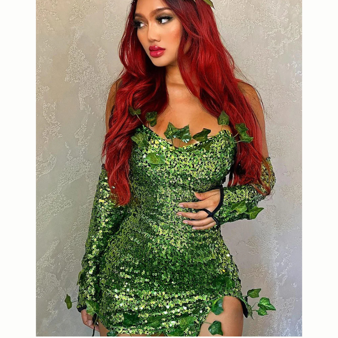 Fantasy Sequin Costume Halloween Dress | Strapless Leaf Mini Dress