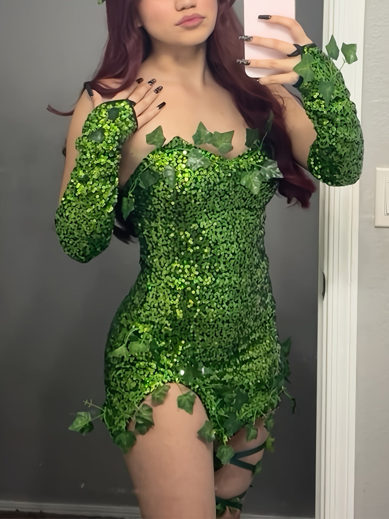 Fantasy Sequin Costume Halloween Dress | Strapless Leaf Mini Dress