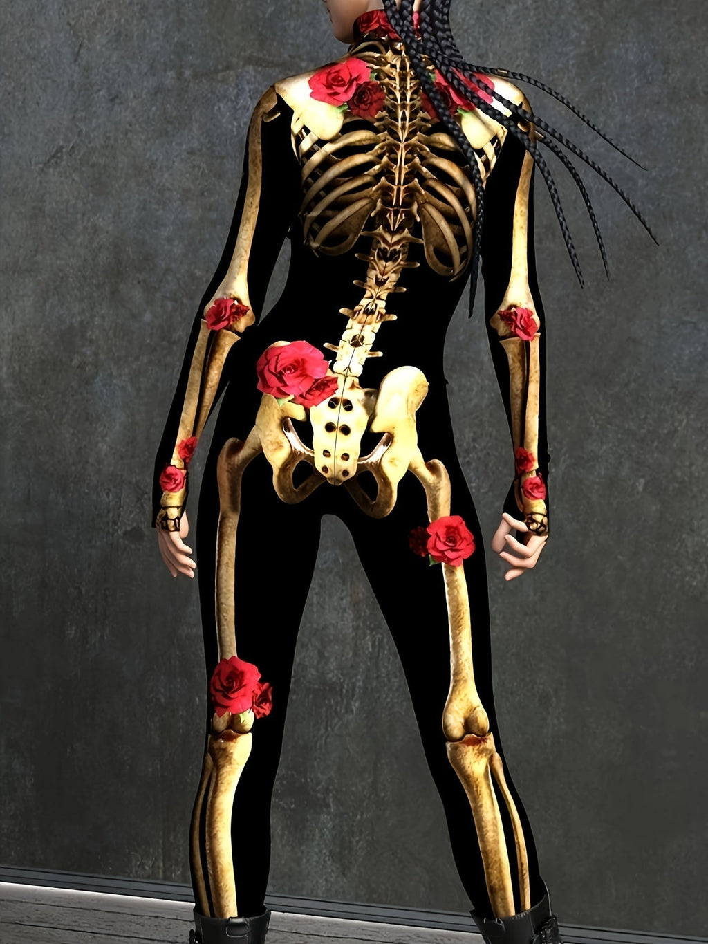 Women’s Skeleton Halloween Costume | Long Sleeve Stretchy Print Jumpsuit