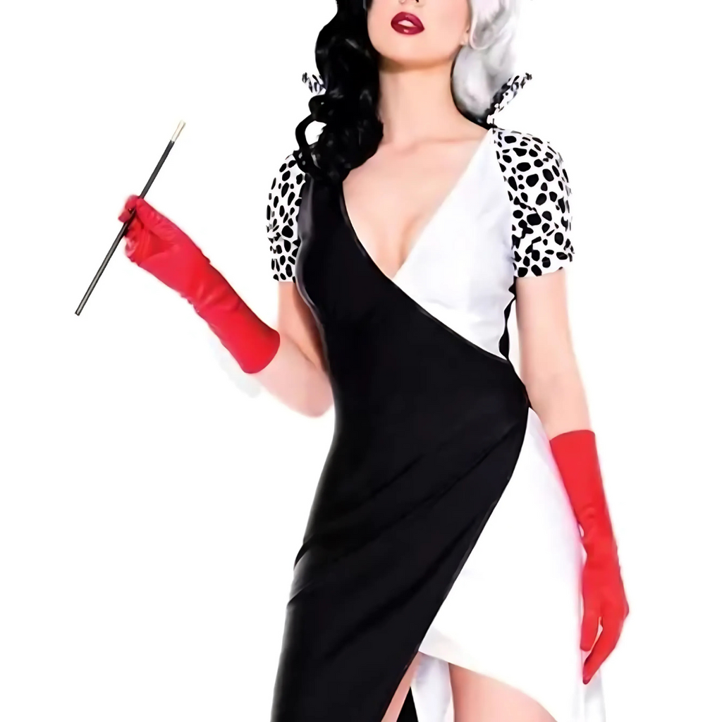 Villain Halloween Costume Dress | Asymmetrical Black White Design
