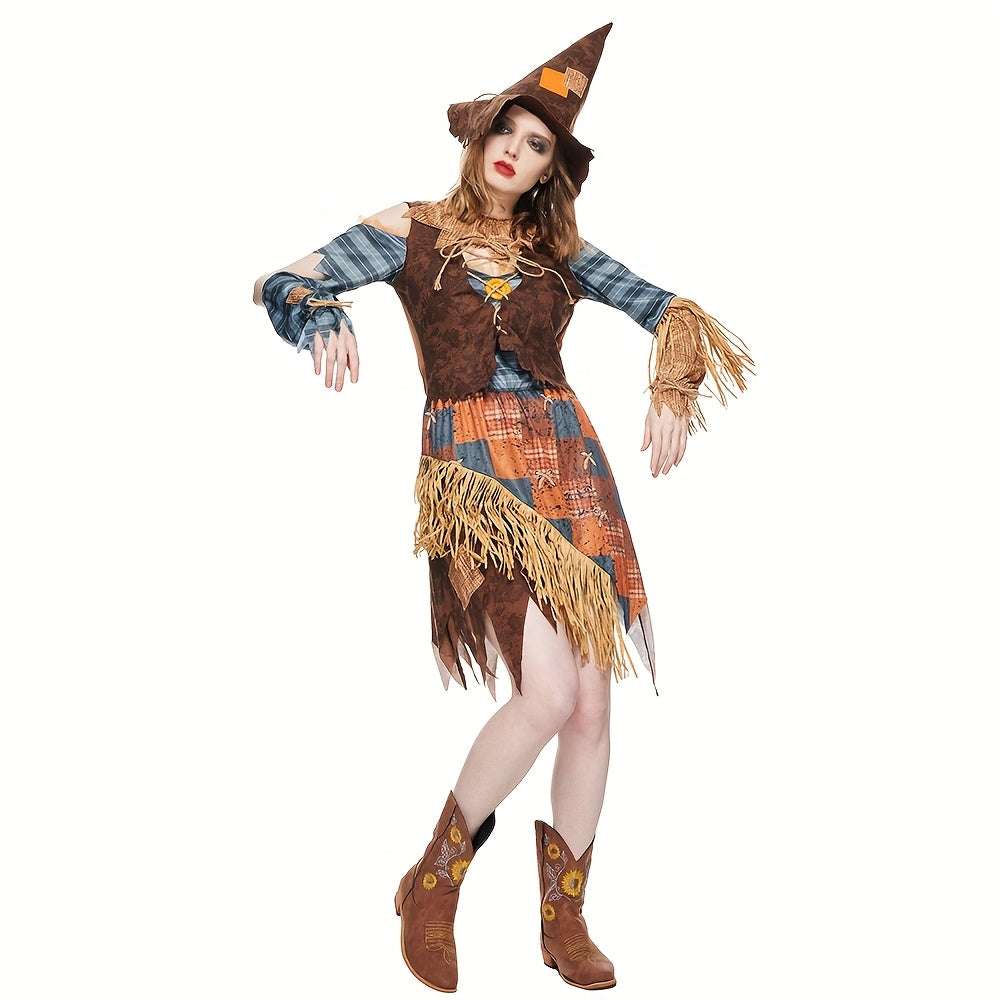 Women’s Halloween Scarecrow Dress | Off-Shoulder Mini Costume