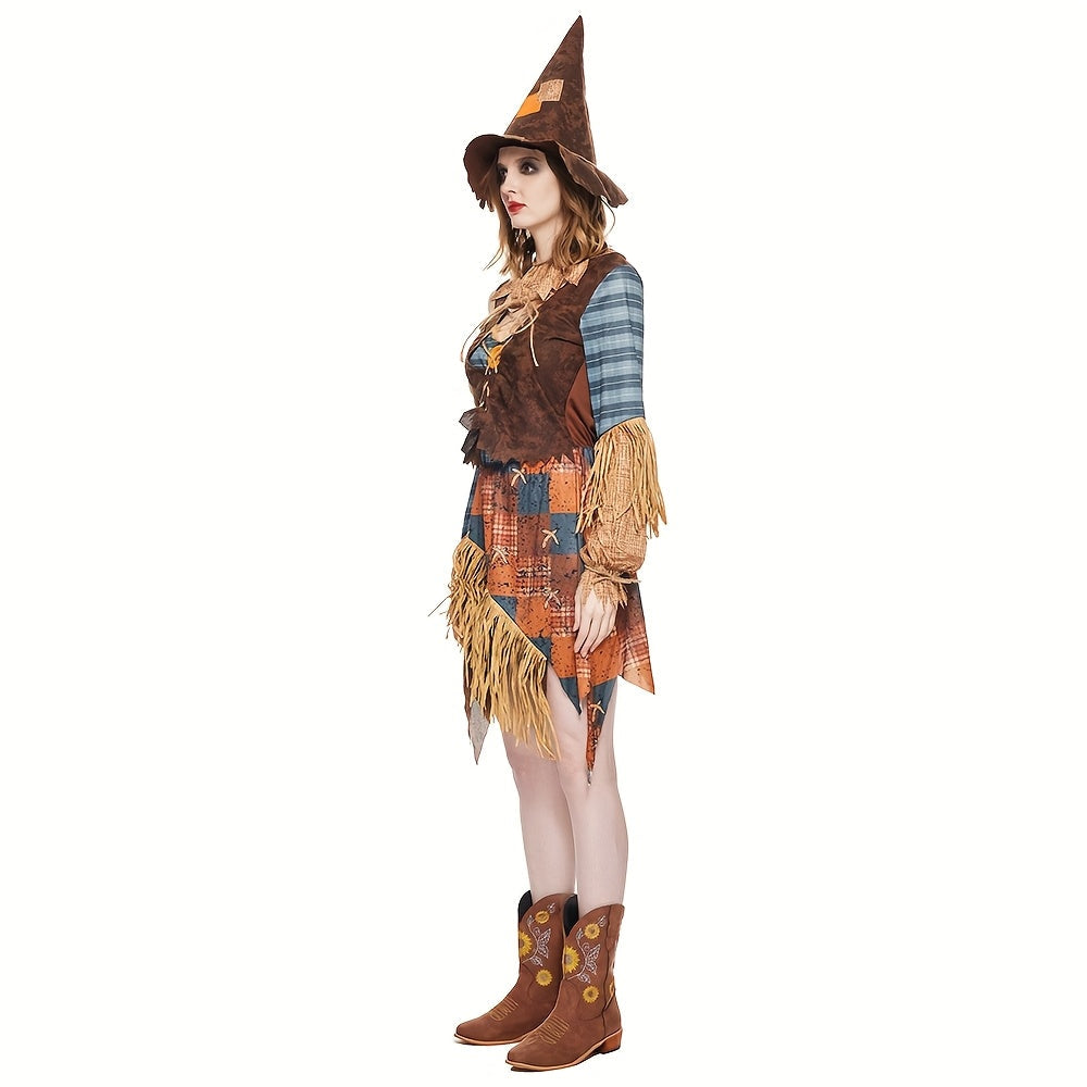 Women’s Halloween Scarecrow Dress | Off-Shoulder Mini Costume