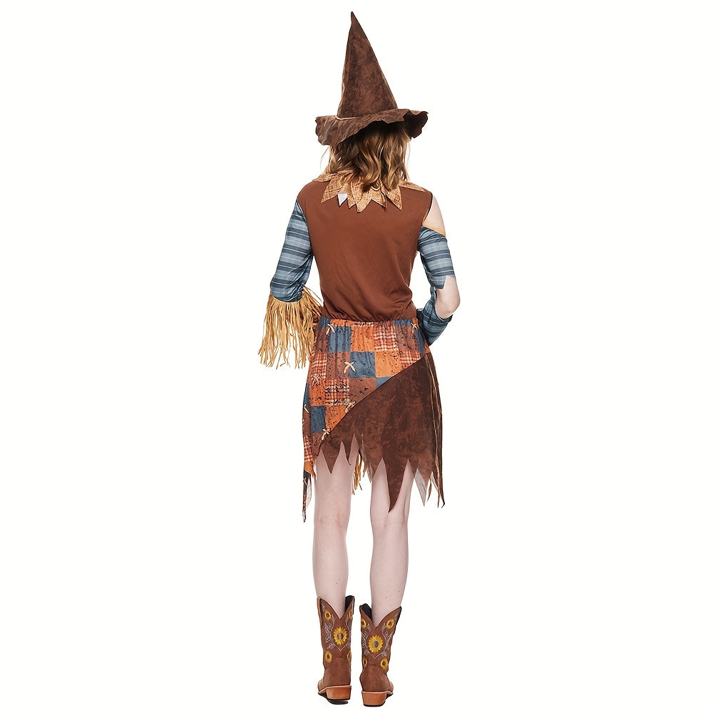 Women’s Halloween Scarecrow Dress | Off-Shoulder Mini Costume