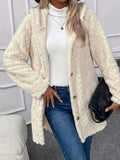 Plush Hooded Coat | Textured Fleece Button-Front Design