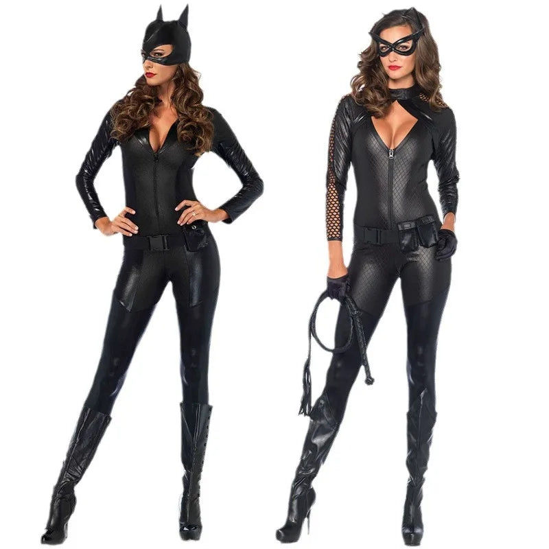 Women’s Halloween Costume Catsuit – Shiny Long Sleeve One-Piece Outfit
