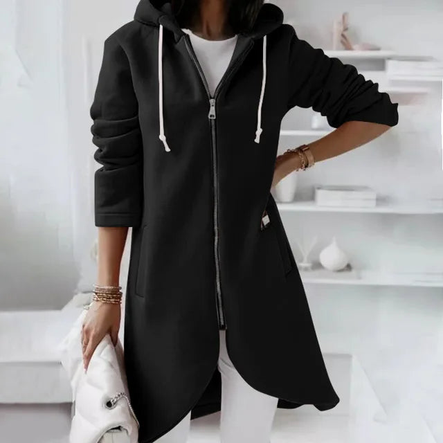 Asymmetric Zip Hoodie | Long Length Cotton Blend Winter Coat