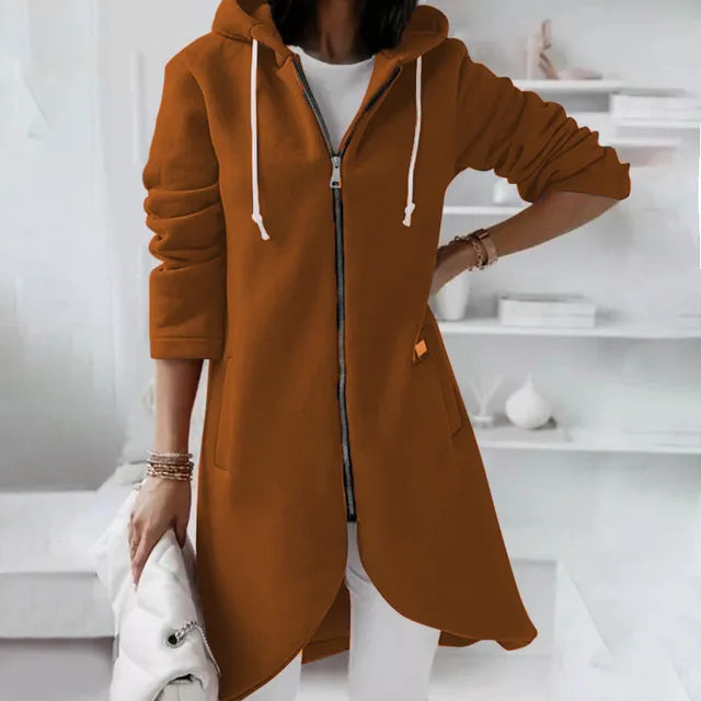 Asymmetric Zip Hoodie | Long Length Cotton Blend Winter Coat