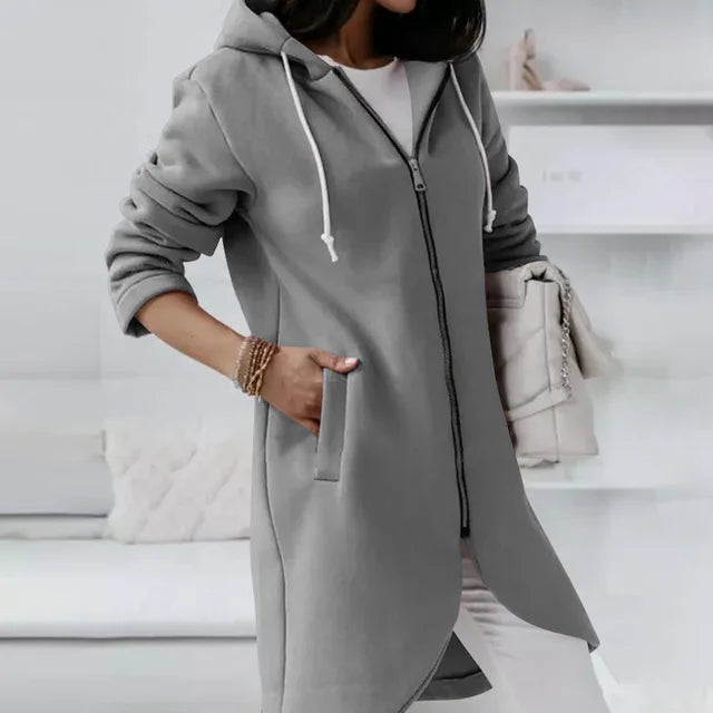 Asymmetric Zip Hoodie | Long Length Cotton Blend Winter Coat