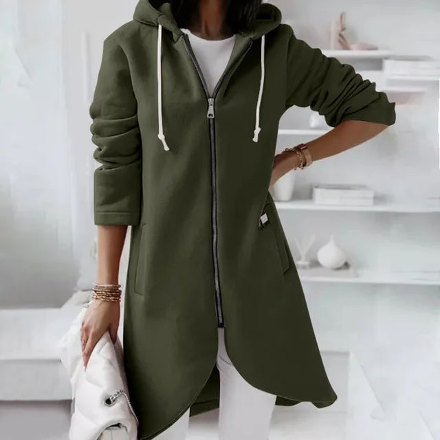 Asymmetric Zip Hoodie | Long Length Cotton Blend Winter Coat