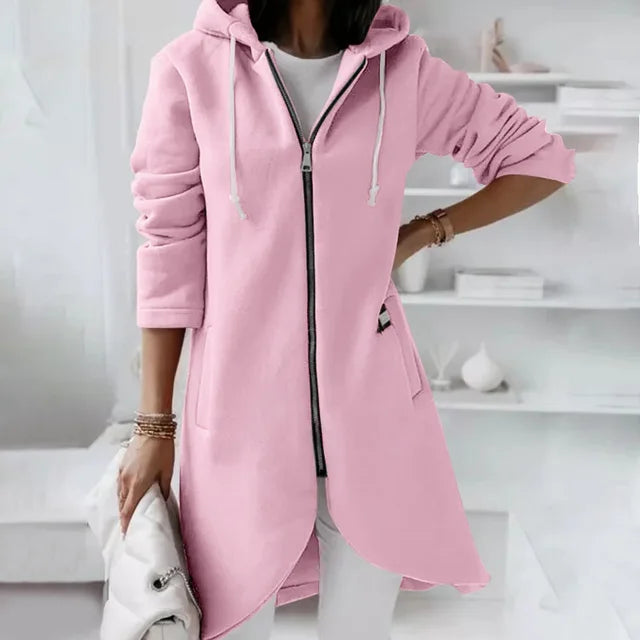 Asymmetric Zip Hoodie | Long Length Cotton Blend Winter Coat
