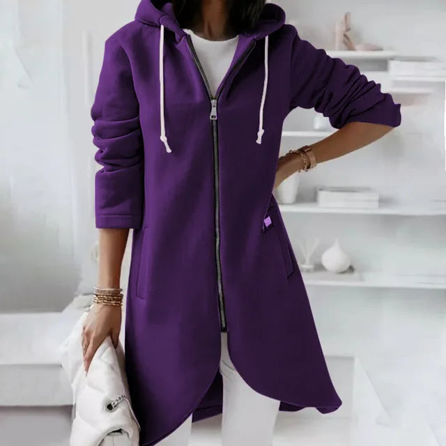 Asymmetric Zip Hoodie | Long Length Cotton Blend Winter Coat