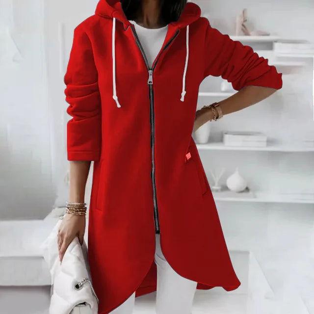 Asymmetric Zip Hoodie | Long Length Cotton Blend Winter Coat