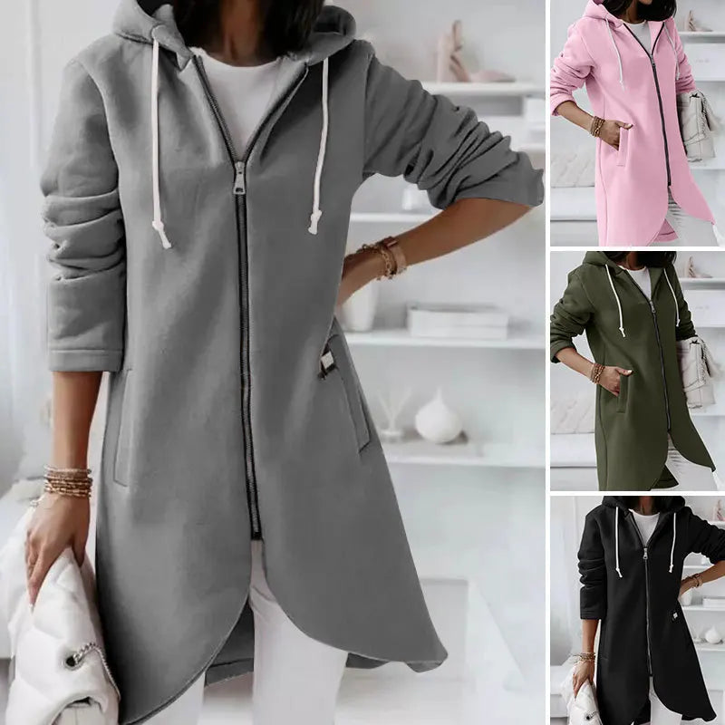 Asymmetric Zip Hoodie | Long Length Cotton Blend Winter Coat