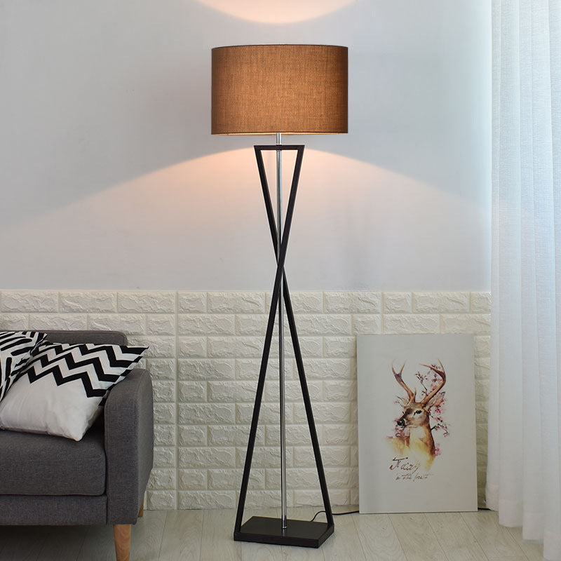 Modern Floor Lamp | Black Metal Frame with Linen Shade