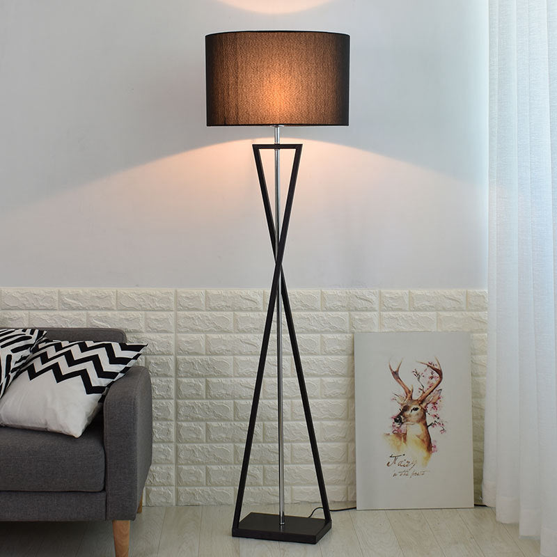 Modern Floor Lamp | Black Metal Frame with Linen Shade