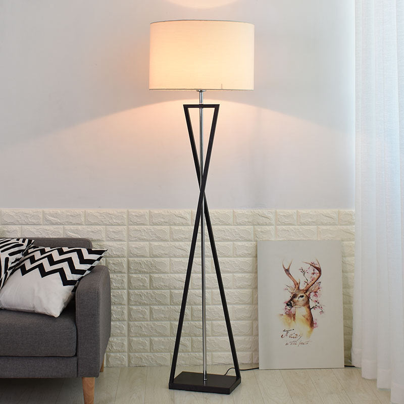 Modern Floor Lamp | Black Metal Frame with Linen Shade
