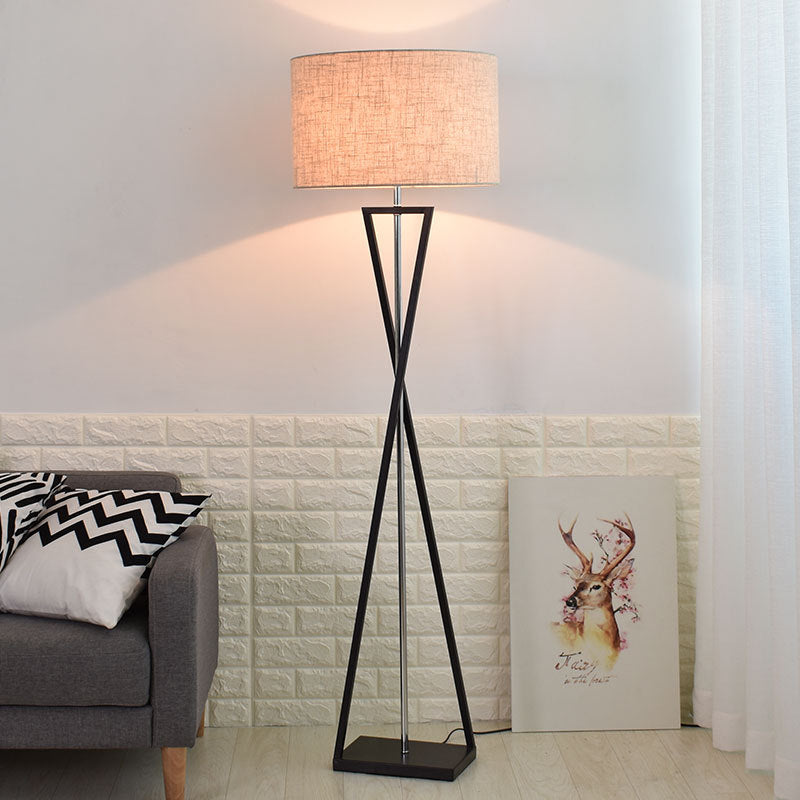 Modern Floor Lamp | Black Metal Frame with Linen Shade