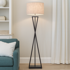 Modern Floor Lamp | Black Metal Frame with Linen Shade