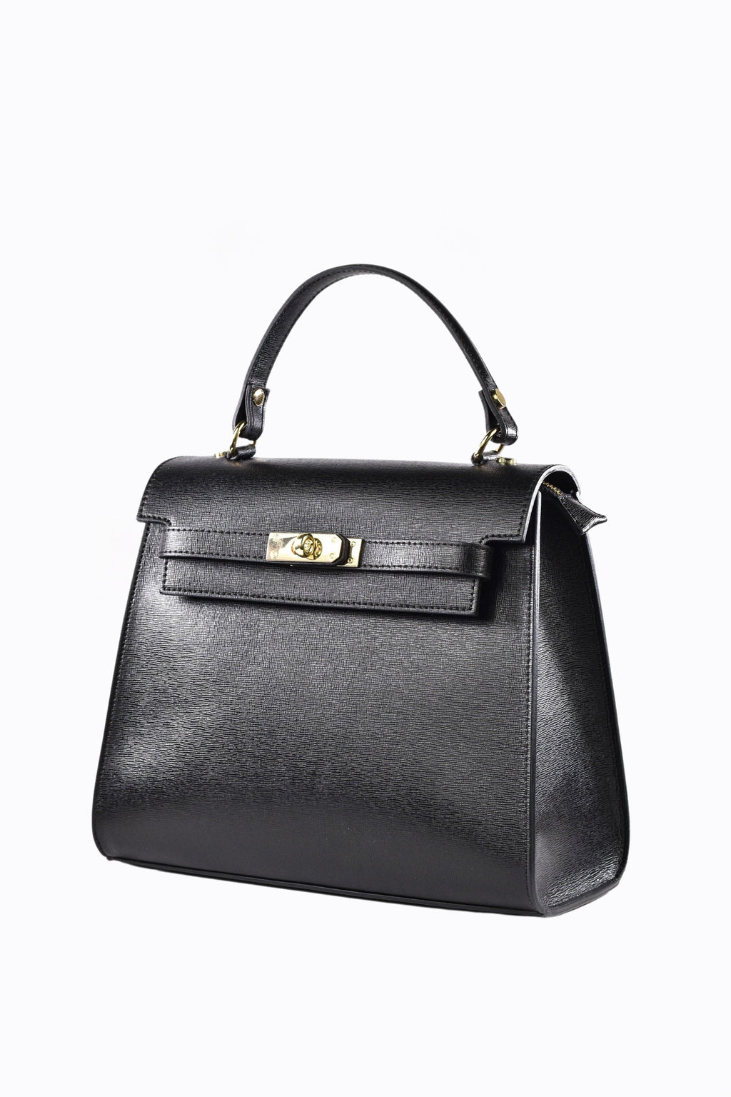 Structured Leather Handbag | Saffiano Top Handle Design